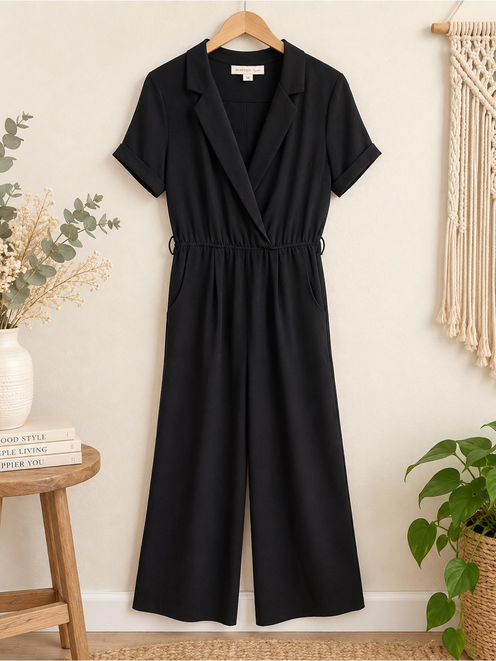 Monteau Los Angeles Black Romper Size M Adjustable Waist Pockets